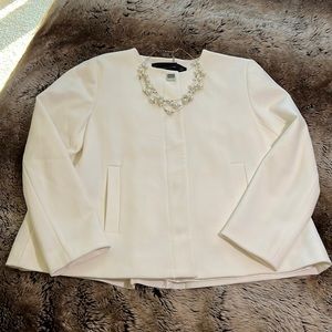 Zara - White Blazer Button Up Jacket with Top Button Detail